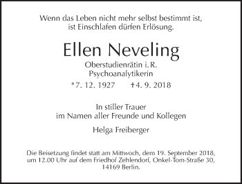 Traueranzeige von Ellen Neveling von Tagesspiegel