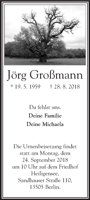 Traueranzeige von Jörg Großmann von Tagesspiegel