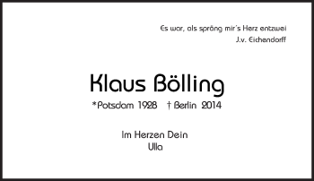Traueranzeige von Klaus Bölling von Tagesspiegel