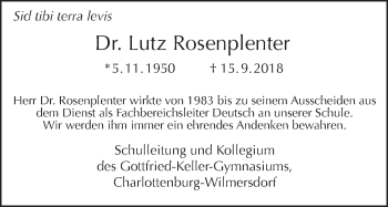 Traueranzeige von Lutz Rosenplenter von Tagesspiegel