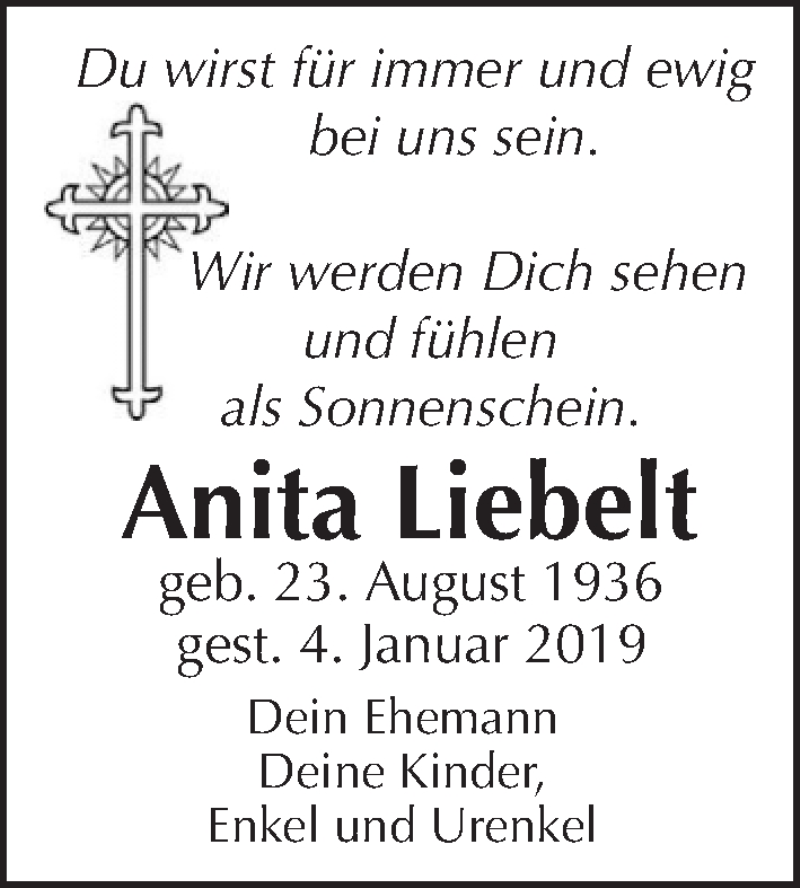  Traueranzeige für Anita Liebelt vom 11.01.2019 aus Tagesspiegel