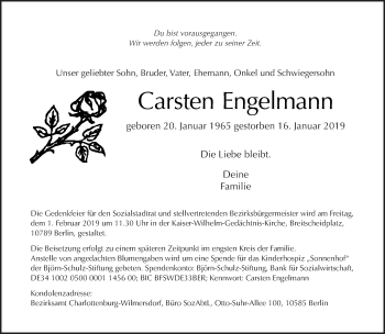 Traueranzeige von Carsten Engelmann von Tagesspiegel