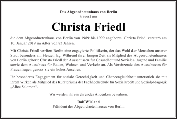 Traueranzeige von Christa Friedl von Tagesspiegel