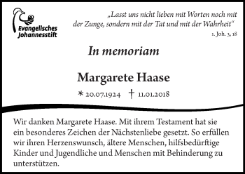 Traueranzeige von Margarete Haase von Tagesspiegel