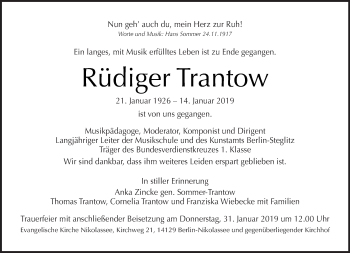 Traueranzeige von Rüdiger Trantow von Tagesspiegel