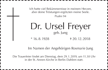 Traueranzeige von Ursel Freyer von Tagesspiegel