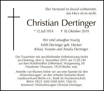 Traueranzeige von Christian Dertinger von Tagesspiegel