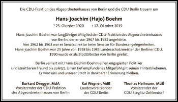 Traueranzeige von Hans-Joachim  Boehm von Tagesspiegel