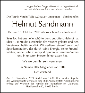 Traueranzeige von Helmut Sandmann von Tagesspiegel