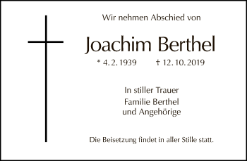Traueranzeige von Joachim Berthel von Tagesspiegel