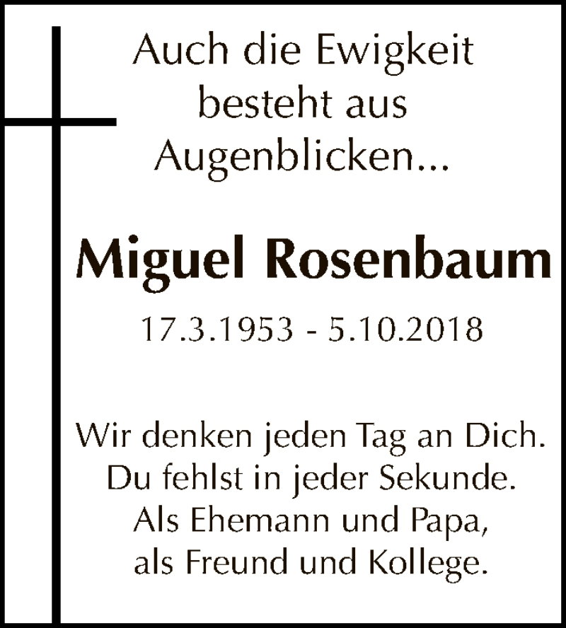  Traueranzeige für Miguel Rosenbaum vom 06.10.2019 aus Tagesspiegel