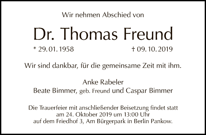 Thomas Freund Gestorben