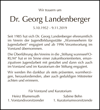 Traueranzeige von Georg Landenberger von Tagesspiegel