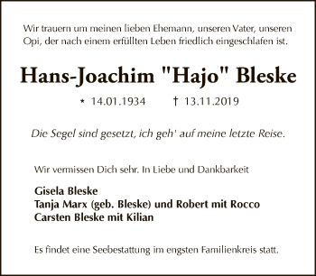 Traueranzeige von Hans-Joachim Bleske von Tagesspiegel
