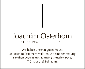 Traueranzeige von Joachim Osterhorn von Tagesspiegel
