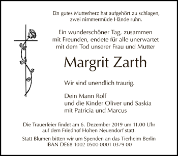 Traueranzeige von Margrit Zarth von Tagesspiegel