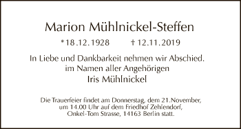 Traueranzeige von Marion Mühlnickel-Steffen von Tagesspiegel