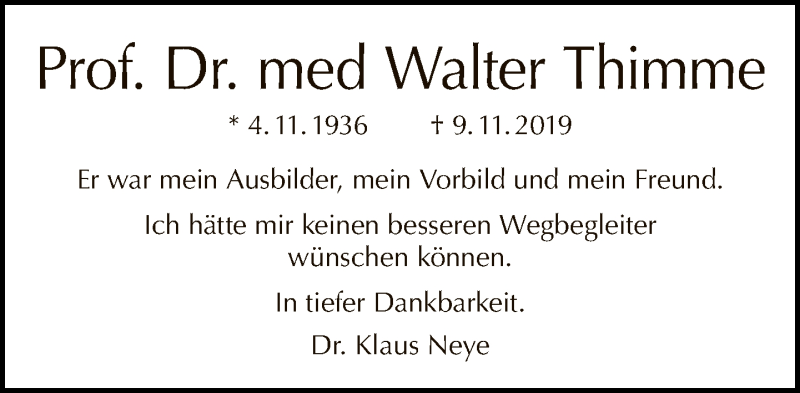  Traueranzeige für Walter Thimme vom 17.11.2019 aus Tagesspiegel