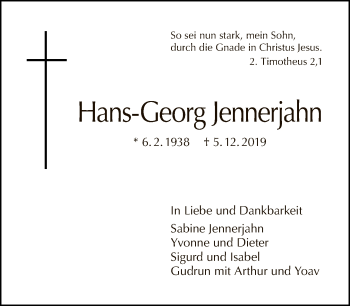 Traueranzeige von Hans-Georg Jennerjahn von Tagesspiegel