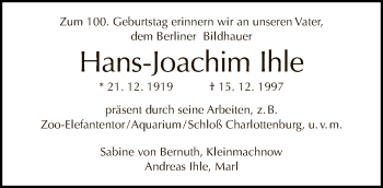 Traueranzeige von Hans-Joachim Ihle von Tagesspiegel