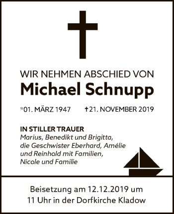 Traueranzeige von Michael Schnupp von Tagesspiegel