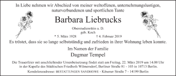 Traueranzeige von Barbara Liebrucks von Tagesspiegel