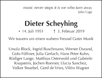Traueranzeige von Dieter Scheyhing von Tagesspiegel