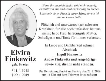 Traueranzeige von Elvira Finkewitz von Tagesspiegel