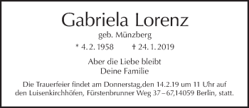 Traueranzeige von Gabriela Lorenz von Tagesspiegel