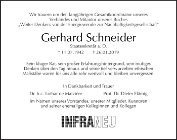 Traueranzeige von Gerhard Schneider von Tagesspiegel