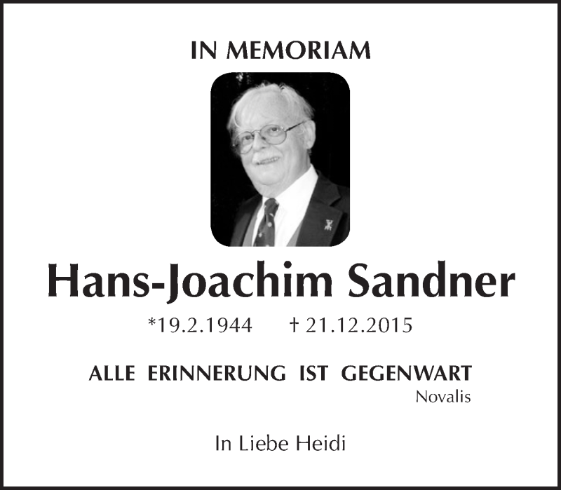  Traueranzeige für Hans-Joachim Sandner vom 19.02.2019 aus Tagesspiegel