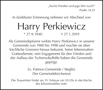 Traueranzeige von Harry Perkiewicz von Tagesspiegel