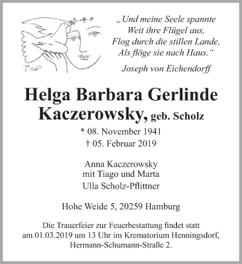 Traueranzeige von Helga Barbara Gerlinde Kaczerowsky von Tagesspiegel