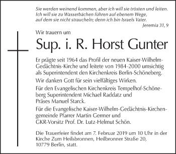Traueranzeige von Horst Gunter von Tagesspiegel