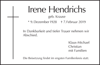 Traueranzeige von Irene Hendrichs von Tagesspiegel