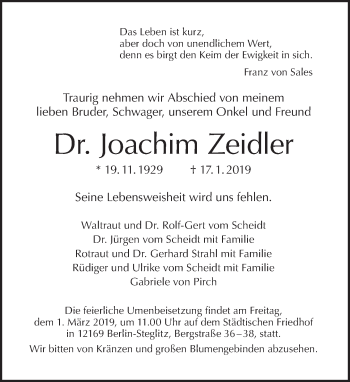 Traueranzeige von Joachim Zeidler von Tagesspiegel