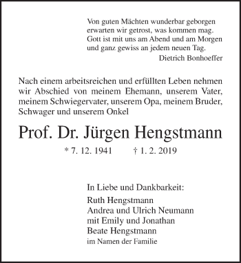 Traueranzeige von Jürgen Hengstmann von Tagesspiegel