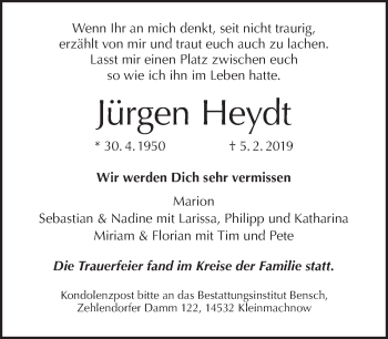 Traueranzeige von Jürgen Heydt von Tagesspiegel