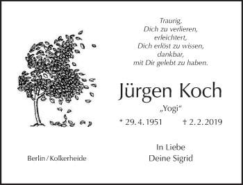 Traueranzeige von Jürgen Koch von Tagesspiegel