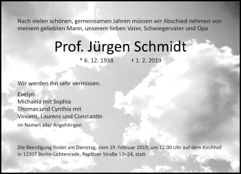 Traueranzeige von Jürgen Schmidt von Tagesspiegel