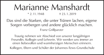 Traueranzeige von Marianne Manshardt von Tagesspiegel