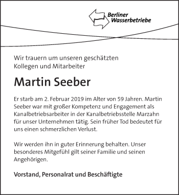 Traueranzeige von Martin Seeber von Tagesspiegel