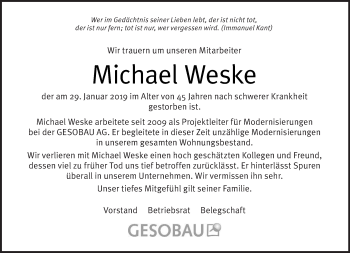 Traueranzeige von Michael Weske von Tagesspiegel