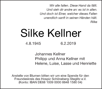 Traueranzeige von Silke Kellner von Tagesspiegel