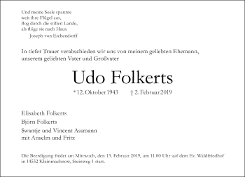 Traueranzeige von Udo Folkerts von Tagesspiegel