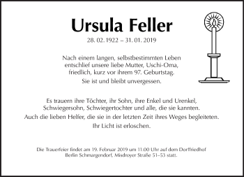 Traueranzeige von Ursula Feller von Tagesspiegel