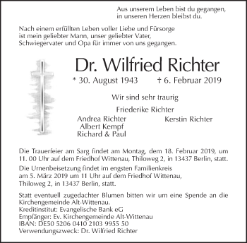 Traueranzeige von Wilfried Richter von Tagesspiegel