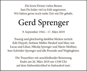 Traueranzeige von Gerd Sprenger von Tagesspiegel