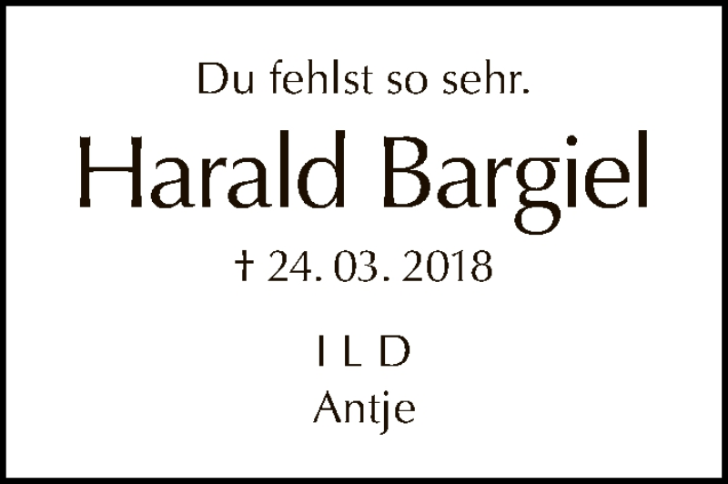  Traueranzeige für Harald Bargiel vom 24.03.2019 aus Tagesspiegel