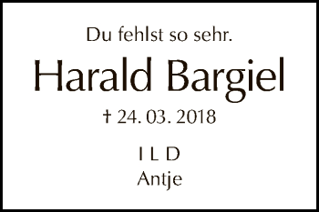 Traueranzeige von Harald Bargiel von Tagesspiegel